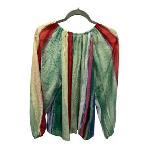 GiGiO USA Rainbow Stripe Boho Peasant Blouse Top Size L - Picture 2 of 4